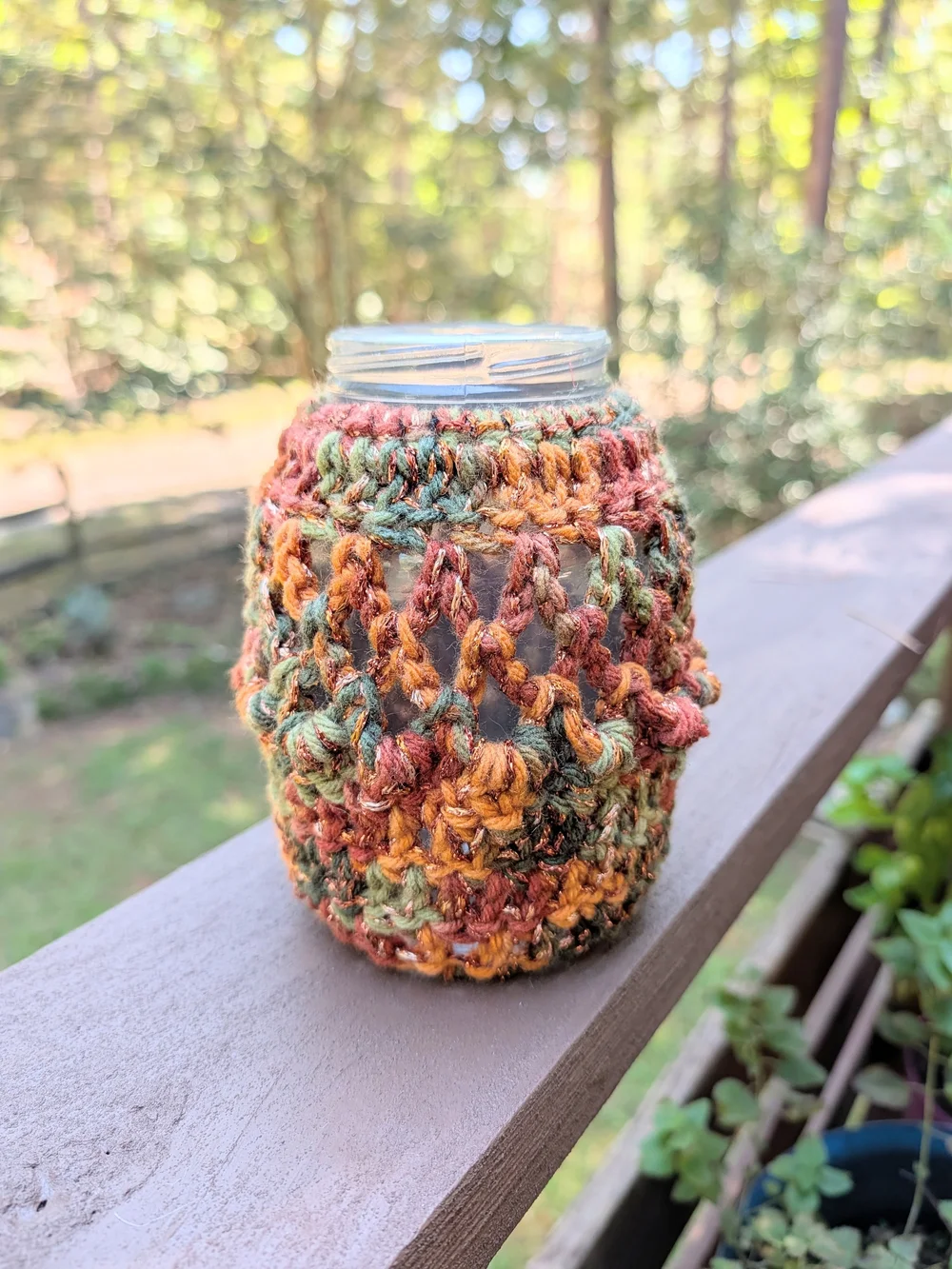 Vase Cover Jar Sleeve Hand Crafted Fall Floral Arrangement Orange Green Browns